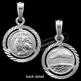 Platinum Plated Sterling Silver Pendant - Athena and Parthenon (14mm)