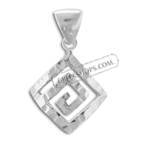Sterling Silver Pendant - Curved Greek Key with Hammered Detail (19mm)