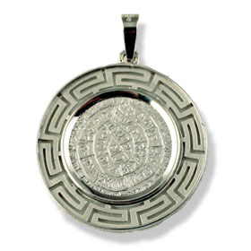 Sterling Silver Platinum Plated Phaistos Disk with Greek Key Border (25mm) 