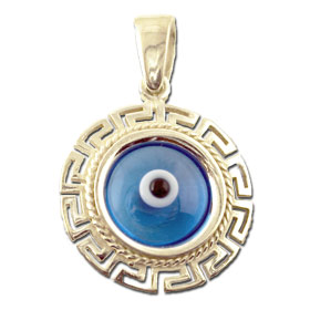 Sterling SIlver Turqoise Evil Eye Pendant with Greek Key border (18mm)
