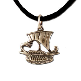 Sterling Silver Pendant - Trireme Ship (20mm) w/ leather cord