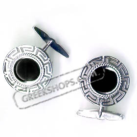 Sterling Silver Greek Key Cufflinks with Onyx Stone (20mm)