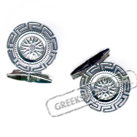 Sterling Silver Star of Vergina Cufflinks with Greek Key (20mm)