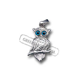 Platinum Plated Sterling Silver Pendant - Perched Owl (21mm)