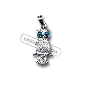 Platinum Plated Sterling Silver Pendant - Perched Owl (22mm)