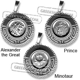 Sterling Silver Pendant - Two-Sided Circular (Alexander, Prince, or Minotaur) 2.7cm