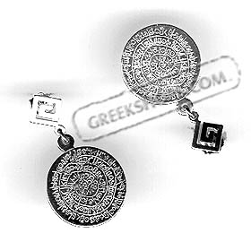 Sterling Silver Earrings - Phaistos Disk with Greek Key Motif (35mm)