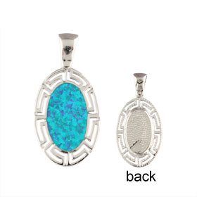 The Neptune Collection - Sterling Silver Pendant - Oval w/ Greek Key & Opal (27mm)