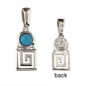 The Neptune Collection - Sterling Silver Pendant - Square Greek Key & Opal (18mm)