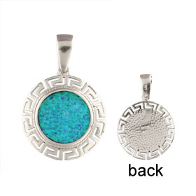 The Neptune Collection - Sterling Silver Pendant - Circle w/ Greek Key & Opal (22mm)