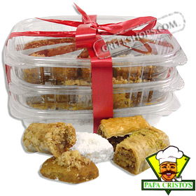 Greek Christmas Cookies & Baklava Combo Pack - Courambiedes, Melomakarona & Baklava variety