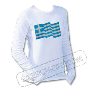 Greek Flag Waving Sparkling Longsleeve Shirt