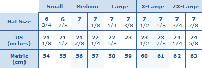 Greek Fisherman Hat Size Chart