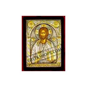 Silver and Gold Icon of Christos ( Christ ) Pantocrator Icon