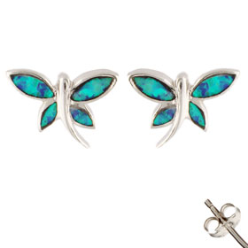 The Neptune Collection - Sterling Silver Earrings - Butterfly and Opal (12mm)
