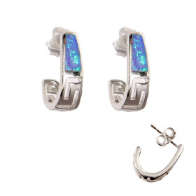 The Neptune Collection - Sterling Silver Post Earrings - Greek Key and Opal Narrow (15mm)