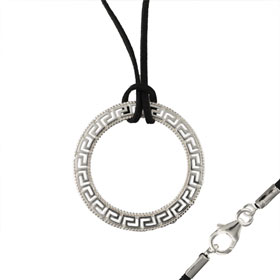 Sterling Silver Necklace w/ Cord - Greek Key Circle (54mm)