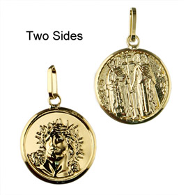 9k Gold Pendant - Jesus, Constantinato Coin Replica (14mm)