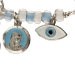 Sterling Silver Baby Boy Safety Pin w/ Virgin Mary and Evil Eye Charms
