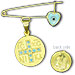 Gold Plated Sterling Silver Safety Pin w/ Byzantine Cross Newborn Blue Heart Charm