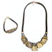 Ceramic Necklack & Bracelet leather set K400_B160 blackgold