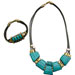 Ceramic Necklack & Bracelet leather set K400_B160 turqoise