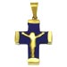 Gold & Blue Glass Cross Crucifix