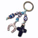 Good Luck Charm Key Chain with Blue Glass Cross