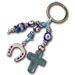 Good Luck Charm Key chain with light blue glass cross 120384