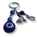 Good Luck Charm Keychain with teardrop blue glass evil eye, horse shoe and anchor charms 