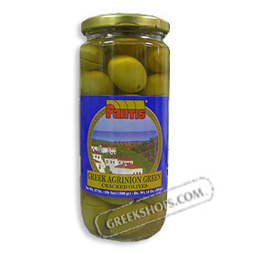 Greek Agrinion Green Cracked Olives 17oz jar