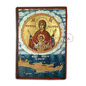 Virgin Mary patron of Crete, hand painted icon 19 x 25 cm