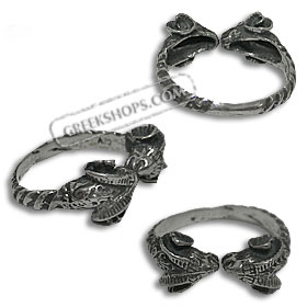 Sterling Silver Ring - Double Rams Head