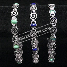Sterling Silver Bracelet - Swirl Motif Links with Oval Stone (8mm)