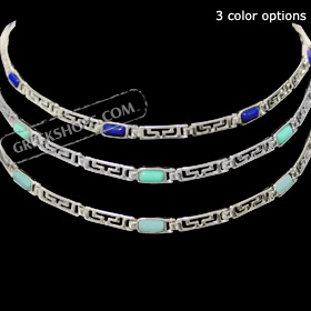 Sterling Silver Bracelet - Rectangle Greek Key Link (4mm)