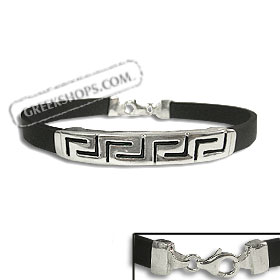 Rubber Bracelet - Sterling Silver 4 Large Greek Key (.8cm)