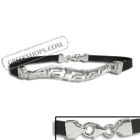 Rubber Bracelet - Sterling Silver 4 Greek Key Wave (.7cm)