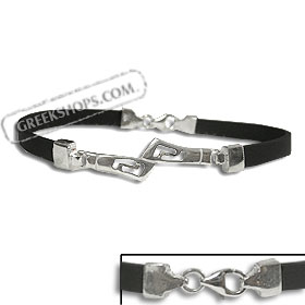 Rubber Bracelet - Sterling Silver 2 Greek Key (1cm)
