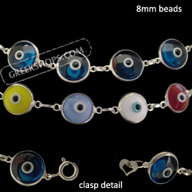 Sterling Silver Bracelet - Mati Evil Eye Chain (8mm)