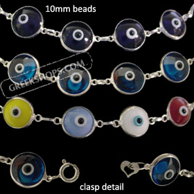 Sterling Silver Bracelet - Mati Evil Eye Chain (10mm)