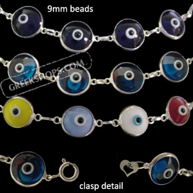 Sterling Silver Bracelet - Mati Evil Eye Chain (9mm)