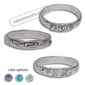 Sterling Silver Ring - Greek Key Triple Stone