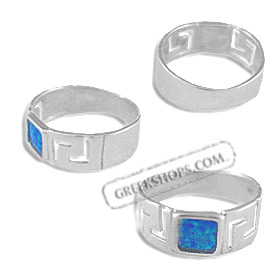 The Neptune Collection - Sterling Silver Ring - Greek Key Opal Square