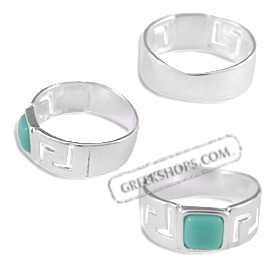 Sterling Silver Ring - Greek Key Turquoise Square (7mm)