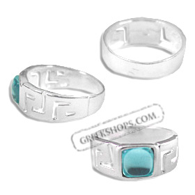 Sterling Silver Ring - Greek Key Clear Turquoise Square