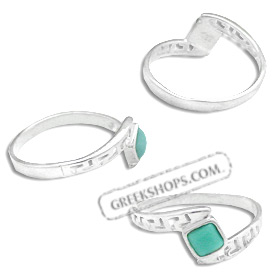 Sterling Silver Ring - Greek Key Serpent with Turquoise Square