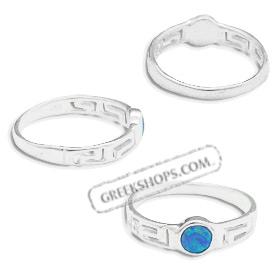 The Neptune Collection - Sterling Silver Ring - Greek Key Opal Circle