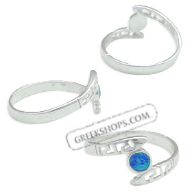 The Neptune Collection - Sterling Silver Ring - Greek Key Serpent with Opal Circle