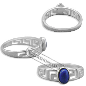Sterling Silver Ring - Greek Key Oval Stone (7mm)