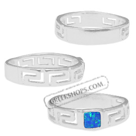 The Neptune Collection - Sterling Silver Ring - Greek Key Opal Square (5mm)